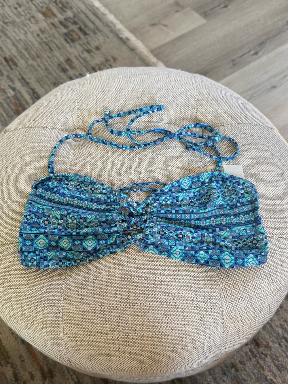 Abercrombie & Fitch Women’s Blue Teal Patterned Bandeau Bikini Top